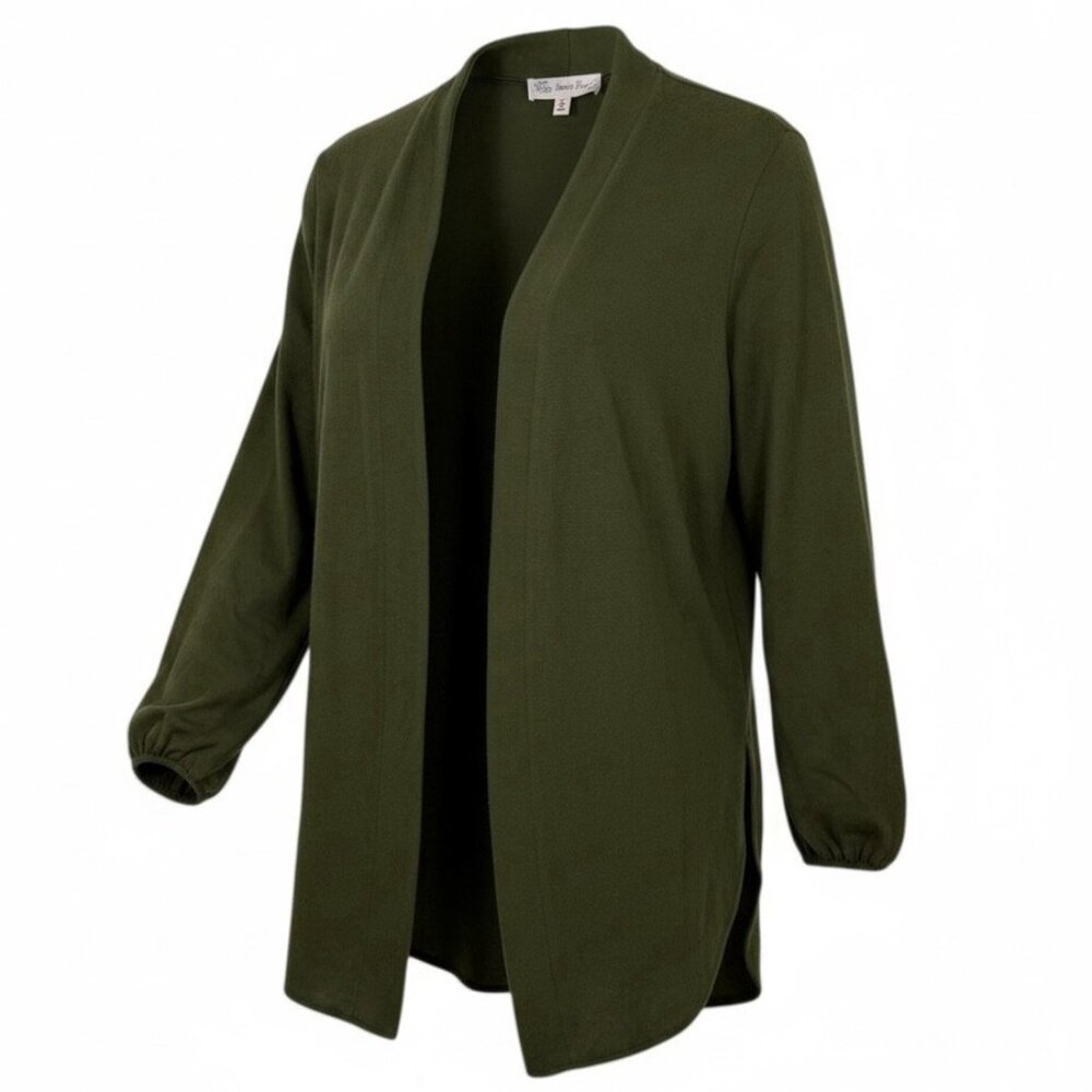 Jorge Perez Cardigan Sweater Size Small Brushed Cozy Knit Dark Olive Open Front